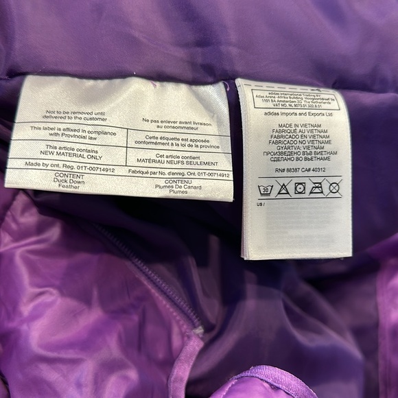 Vintage ADIDAS 2000s Y2K Duck Down Feather Puffer Purple Hooded Jacket - Picture 6 of 6